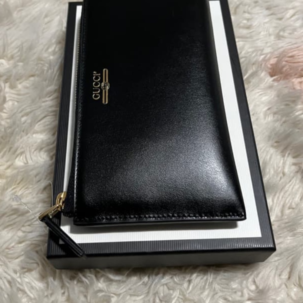Authentic Gucci Plutone Black Soft Calf Leather Logo Three Quarter Zip W… - Picture 6 of 12